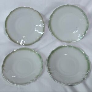 Antique Porcelain Green And White Vintage German Saucers Scalloped Edge Set Of 4